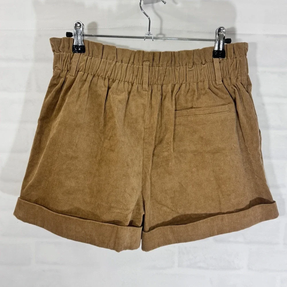 Cider Corduroy Shorts Womens Size L High Waist Tan Brown Paperbag‎ Waist